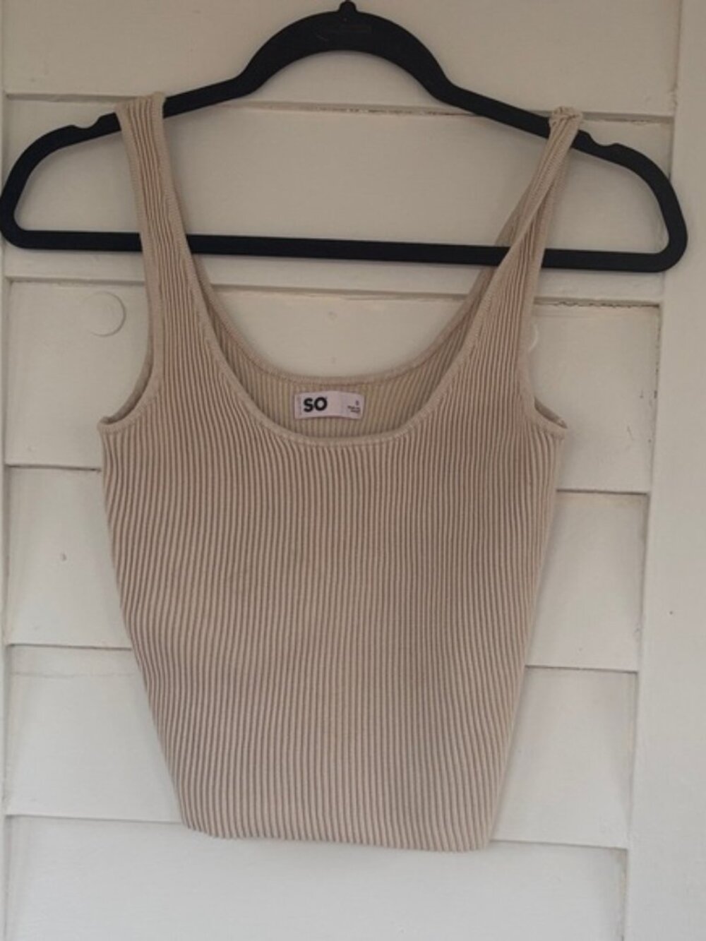 SO Beige Ribbed Scoop Neck Tank Top